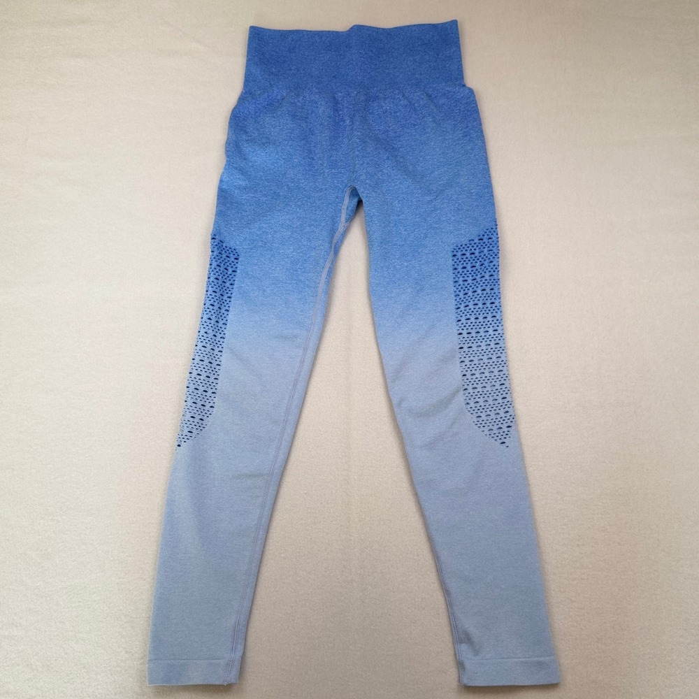 MAXXIM Blue Ombre Seamless Scrunch Butt Leggings Perforated High Waist Medium